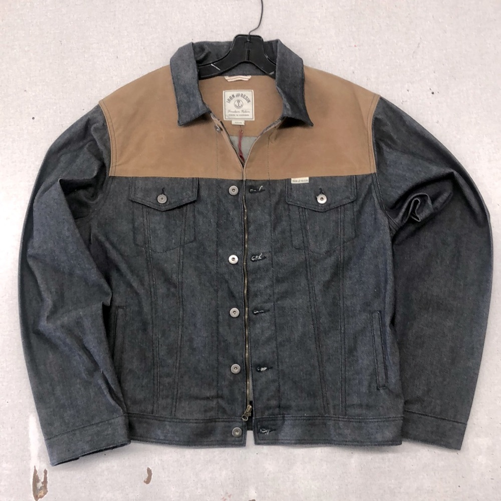 Iron and Resin Dark Indigo Denim Jacket, brown waxed canvas